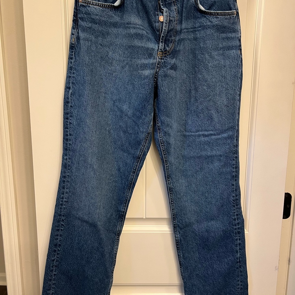 We The Free Blue Straight Leg Jeans with Medium Wash